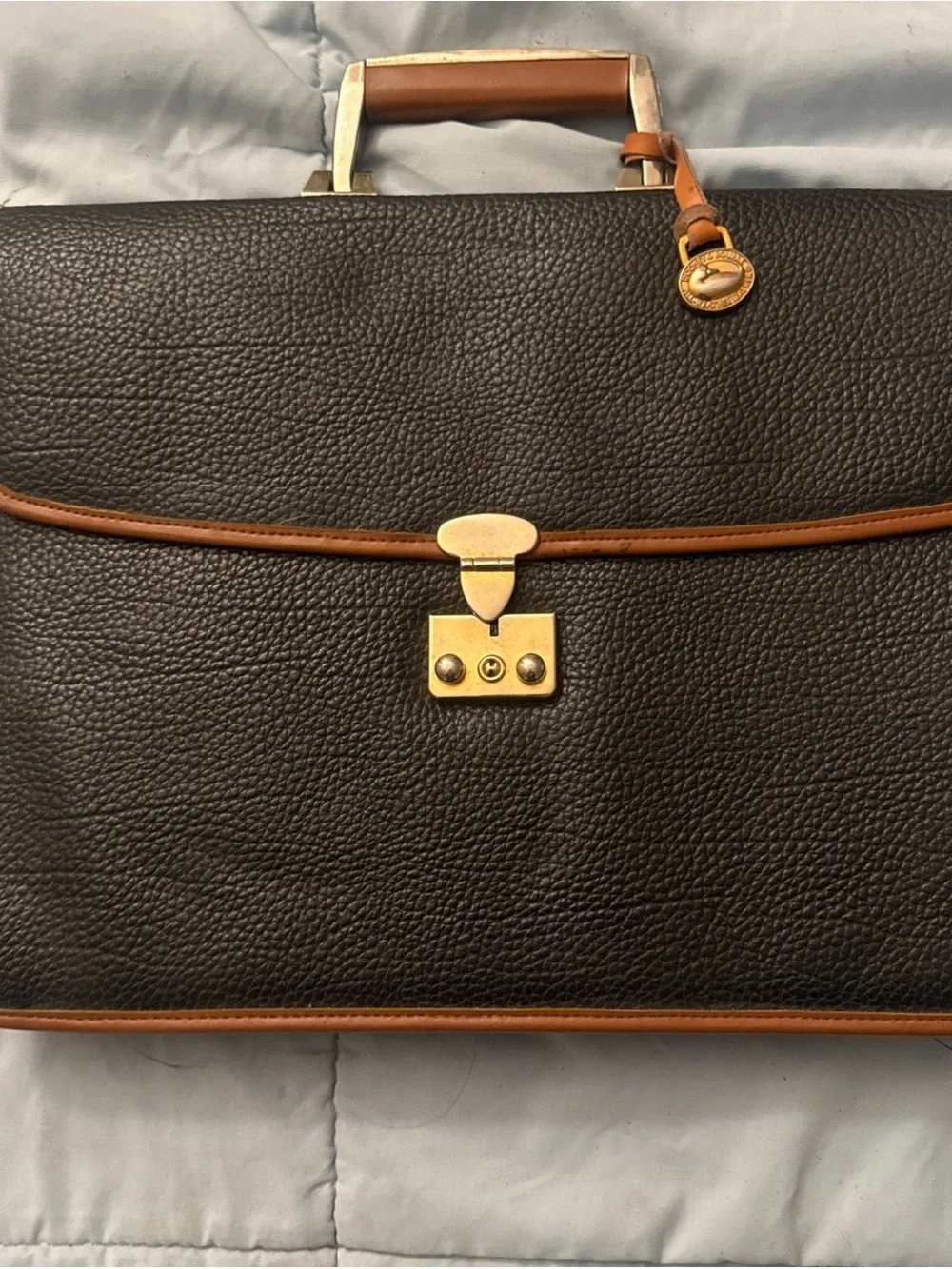 Vintage Dooney & Bourke Vintage Black AWL Leather Briefcase British Tan Trim